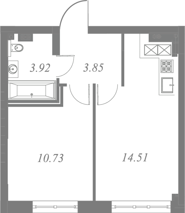 План квартиры №7 с 1 спальней на 2 этаже 3 корпуса ЖК Neva Residence