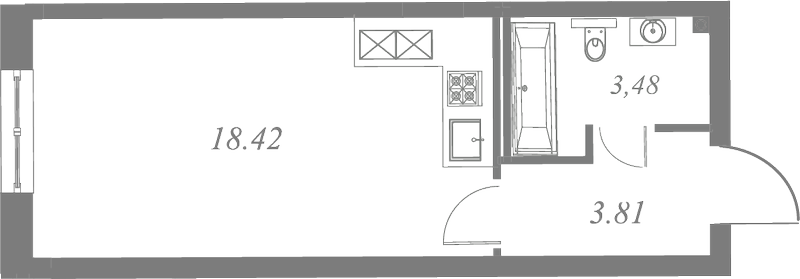 План квартиры №79 с 1 спальней на 3 этаже 3 корпуса ЖК Neva Residence