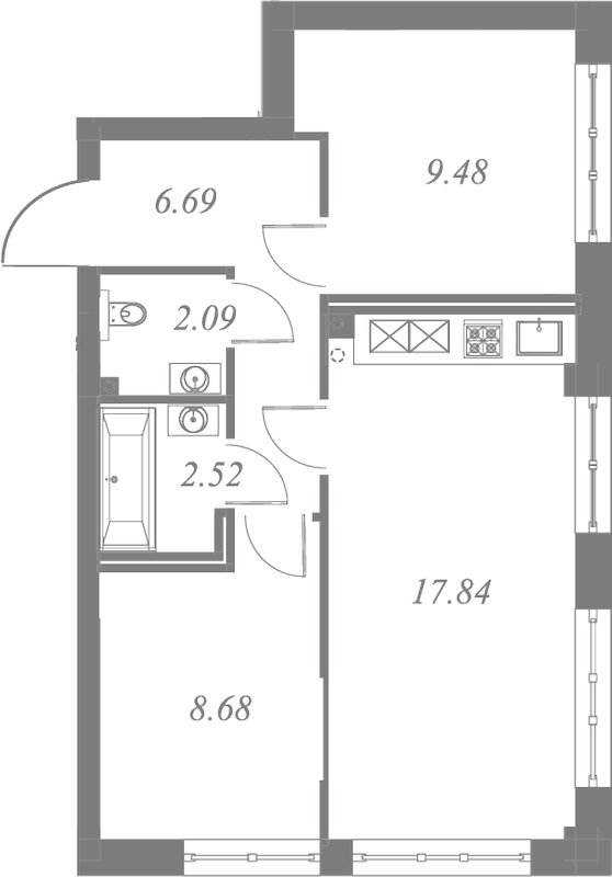 План квартиры №8 с 2 спальнями на 2 этаже 3 корпуса ЖК Neva Residence