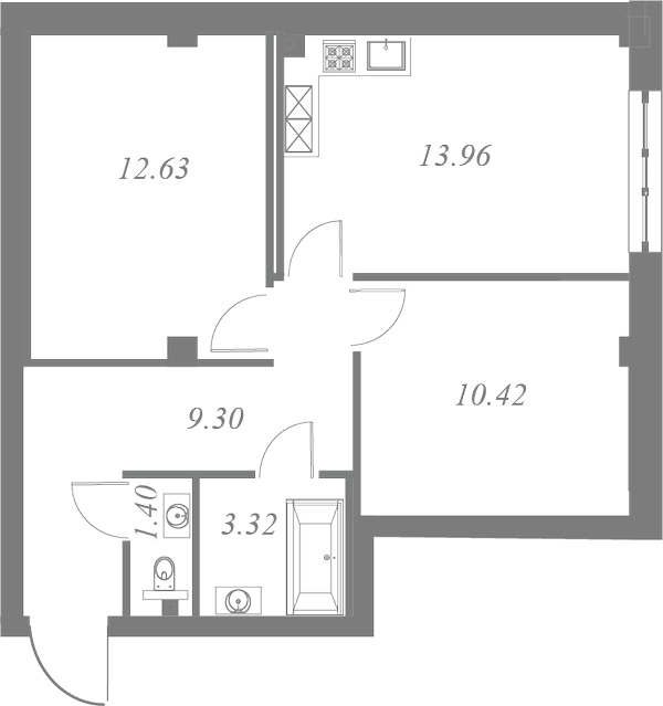 План квартиры №9 с 2 спальнями на 2 этаже 3 корпуса ЖК Neva Residence