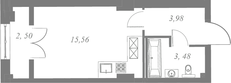 План квартиры №96 с 1 спальней на 6 этаже 3 корпуса ЖК Neva Residence