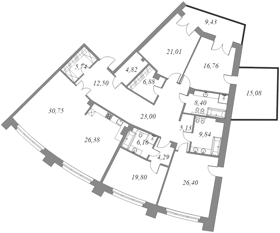 Планировка квартиры с 5 спальнями