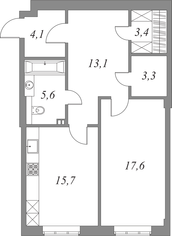 План квартиры №1.1.3 с 1 спальней на 1 этаже 1 корпуса Royal Park