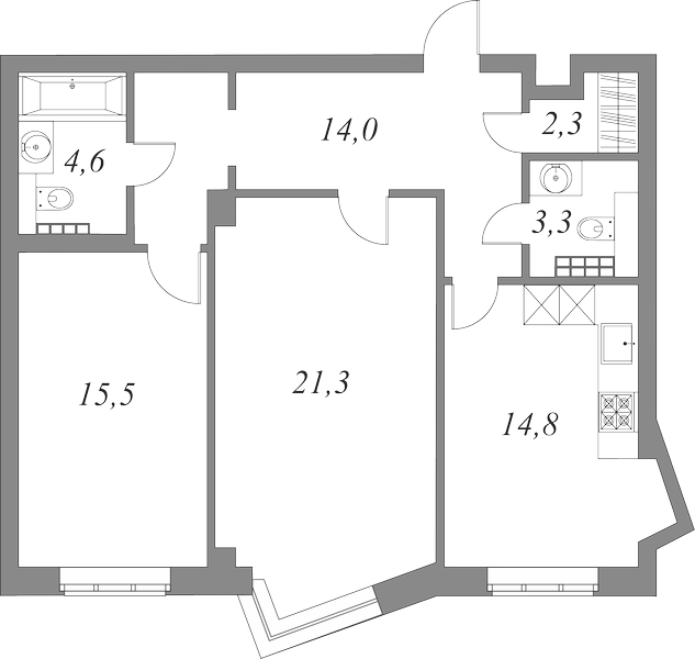 План квартиры №10.4.239 с 2 спальнями на 4 этаже 2Д корпуса Royal Park