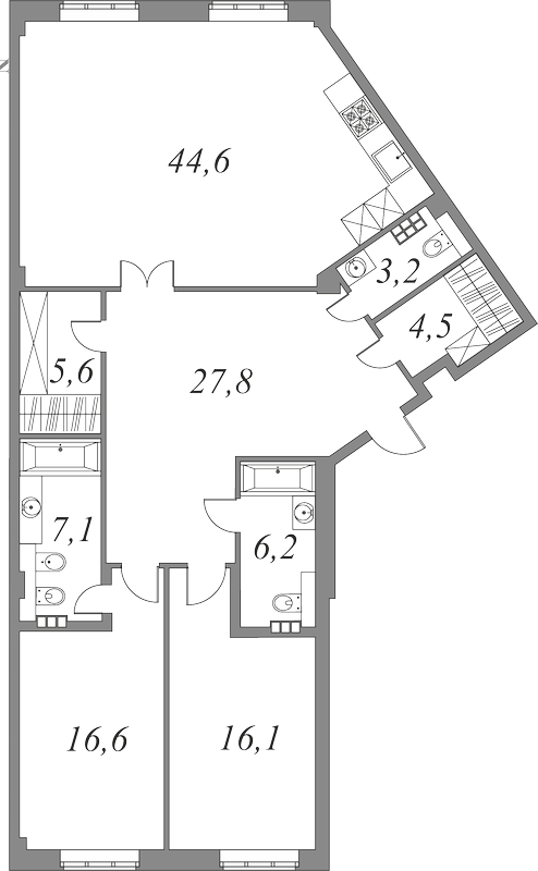 План квартиры №11.3.255 с 2 спальнями на 3 этаже 2Д корпуса Royal Park