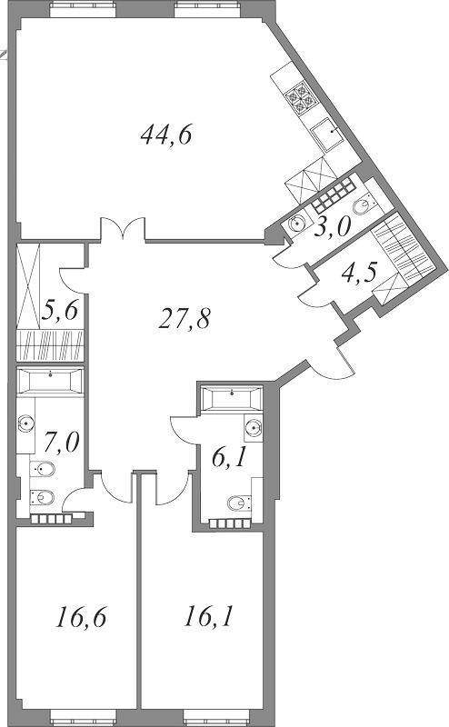 План квартиры №11.5.259 с 2 спальнями на 5 этаже 2Д корпуса Royal Park