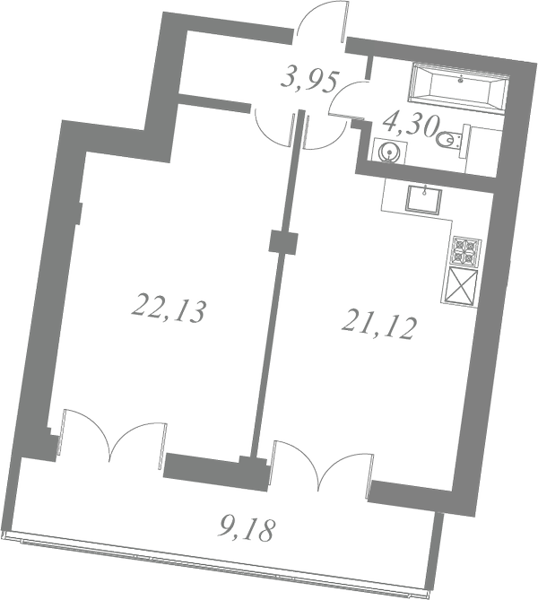 План квартиры №41 с 2 спальнями на 8 этаже 1 корпуса ЖК Neva Residence