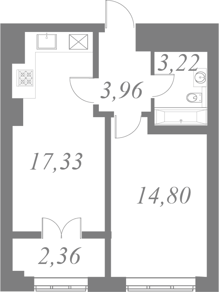 План квартиры №72 с 1 спальней на 6 этаже 2 корпуса ЖК Neva Residence