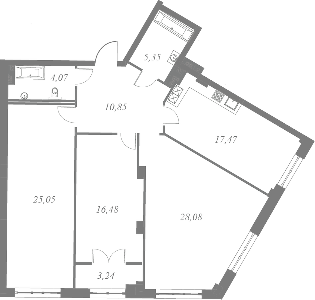 План квартиры №234 с 3 спальнями на 6 этаже 3 корпуса ЖК Neva Residence